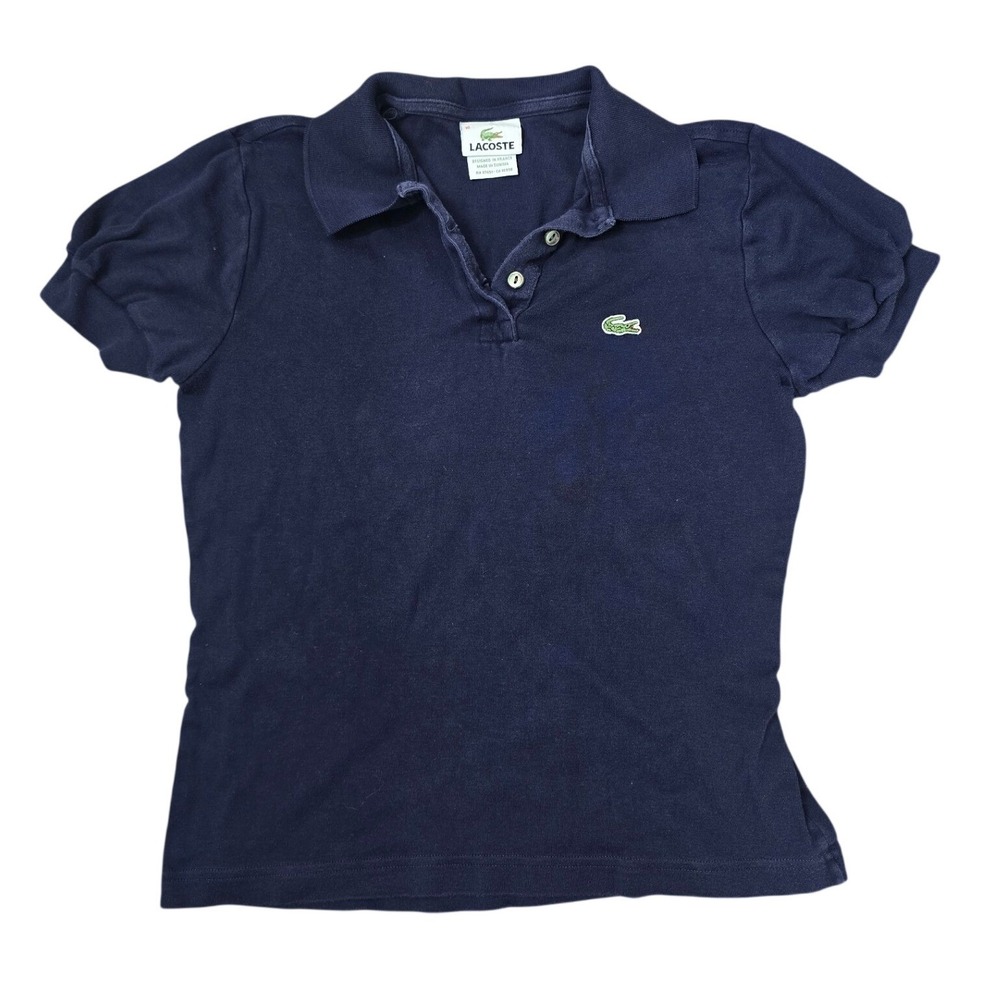 Lacoste Womens Navy Blue Puff Sleeve Polo Shirt Cotton Pique Size 16 F5191